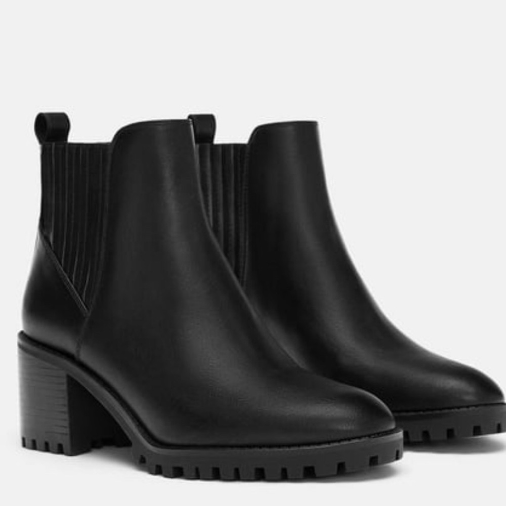 Zara heeled booties with lug soles sz 10